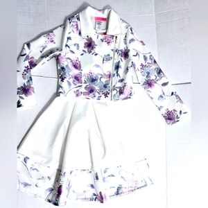 2-HIP Big Girl's white Purple Floral Foil Print 2 Piece Set Dress Jacket 10